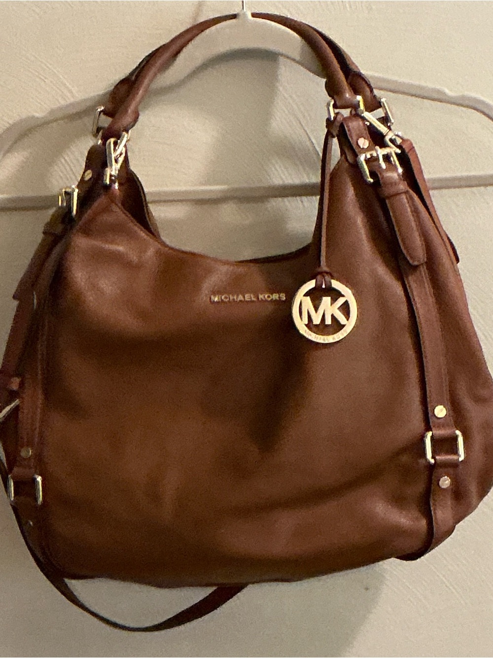 Michael Kors Chestnut Brown Leather Shoulder Bag with Gold Tone Hardware